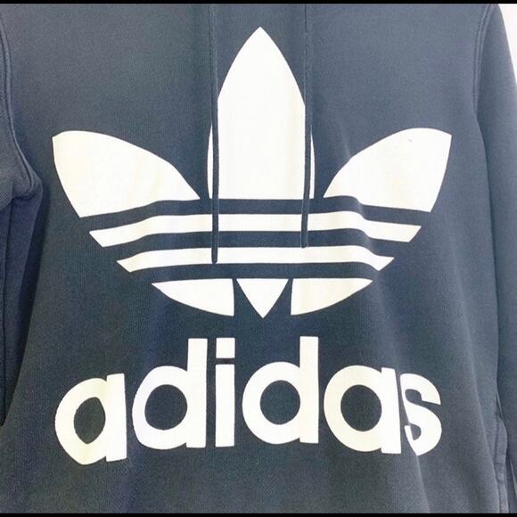 Adidas Trefoil Hoodie in Black/White Pockets Sweatshirt Size Small - Picture 3 of 8